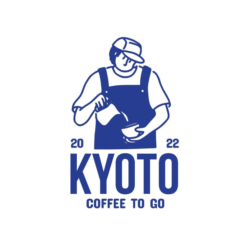 cafeteria de mascote de arte de linha minimalista retrô com logotipo de estilo japonês vetor
