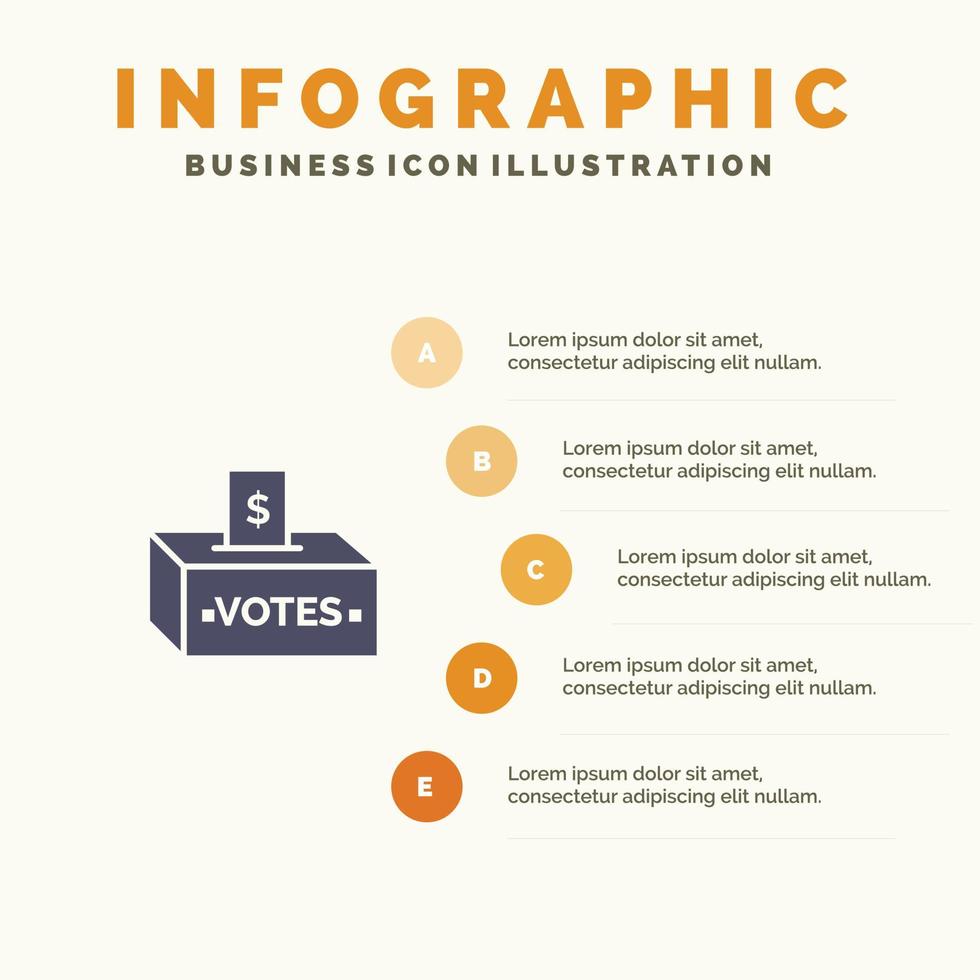 suborno corrupção eleição influência dinheiro ícone sólido infográficos fundo de apresentação de 5 passos vetor