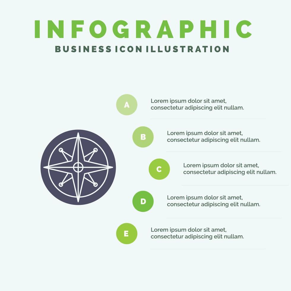 bússola localização navegação navegador posição ícone sólido infográficos 5 passos apresentação backgrou vetor