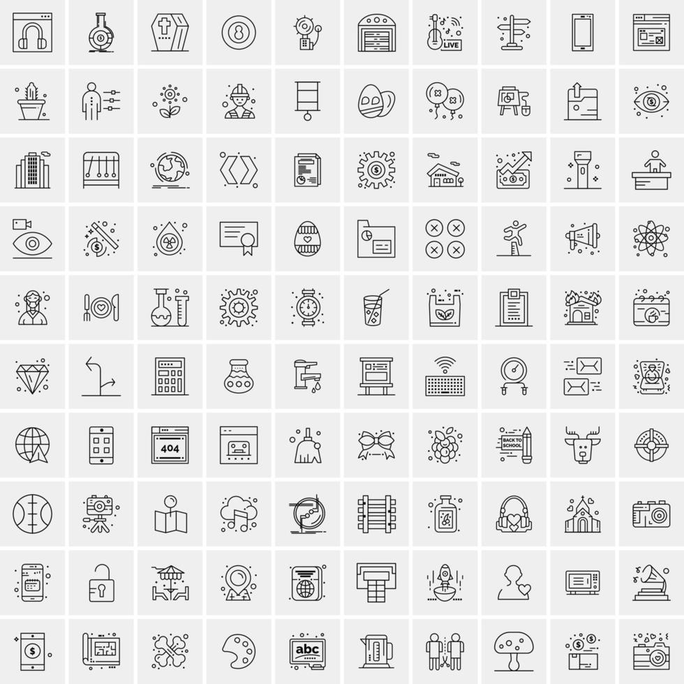 pacote de 100 ícones de linha universal para mobile e web vetor