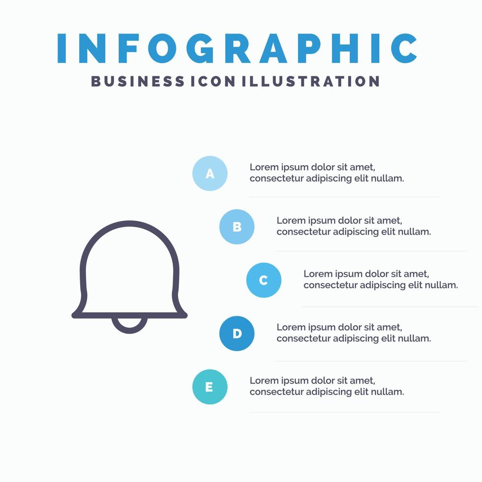 ícone de linha do twitter de sinal de sino com fundo de infográficos de apresentação de 5 etapas vetor