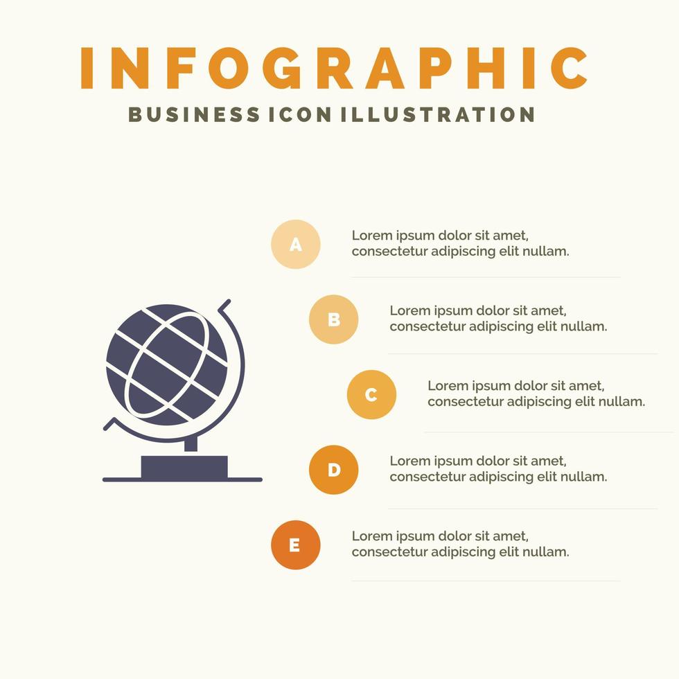 modelo de apresentação de infográficos da web do globo do escritório mundial apresentação de 5 etapas vetor