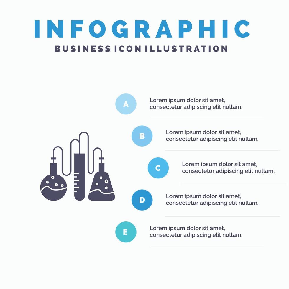 laboratório de drogas química ciência ícone sólido infográficos fundo de apresentação de 5 etapas vetor