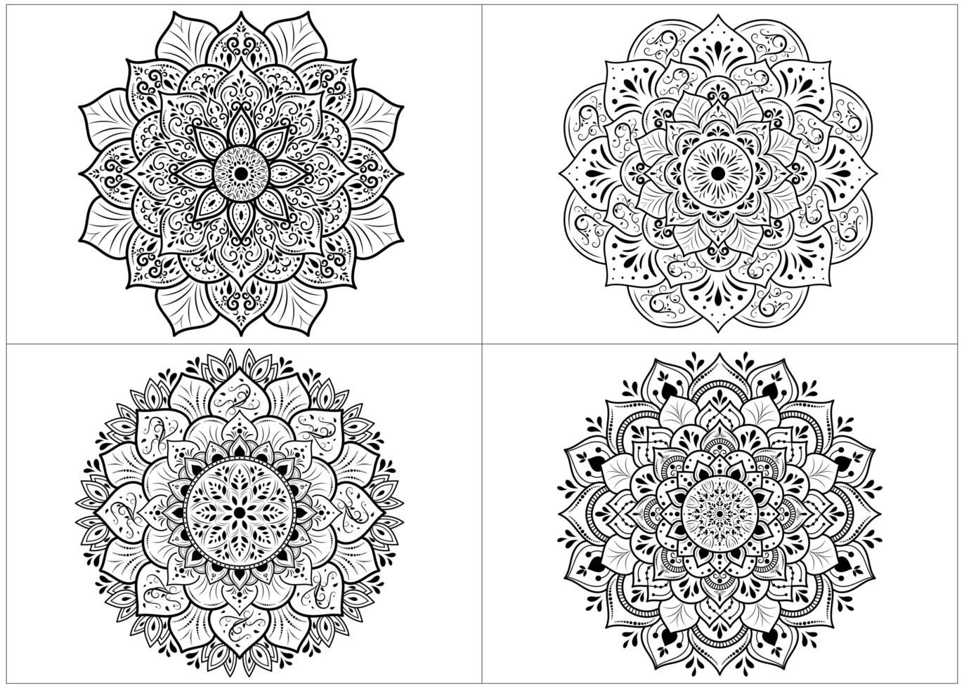 conjunto de mandalas de flores redondas isoladas em branco vetor