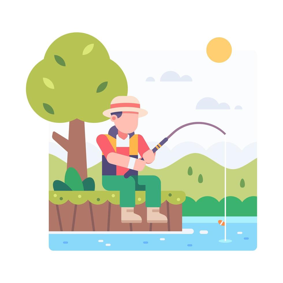 pessoa pescando no lago vetor