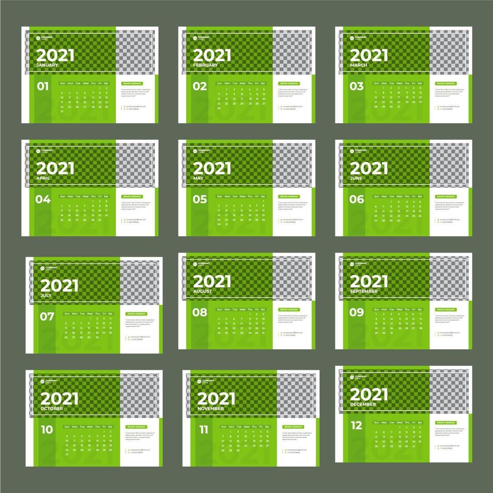 modelo de calendário moderno verde 2021 vetor