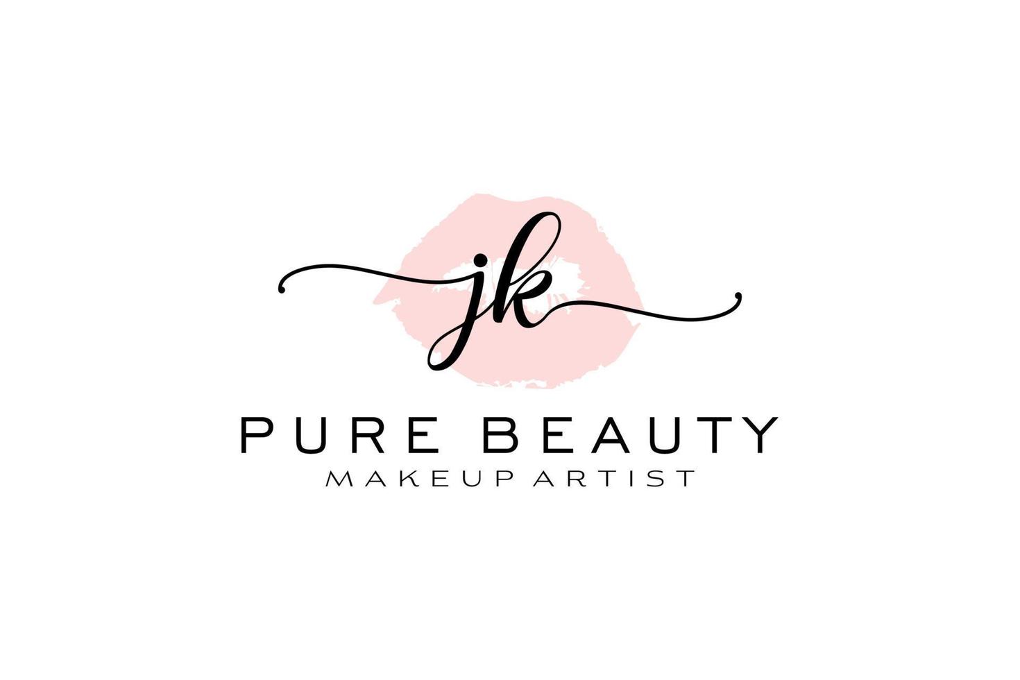 design de logotipo pré-fabricado de lábios de aquarela jk inicial, logotipo para marca de negócios de maquiador, design de logotipo de boutique de beleza blush, logotipo de caligrafia com modelo criativo. vetor