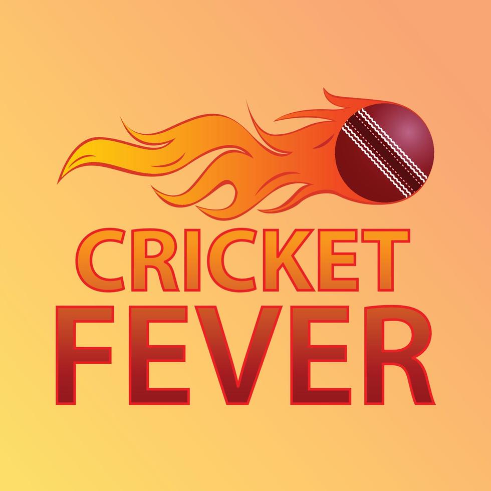 texto de febre de críquete com ilustração vetorial premium de bola de fogo vetor
