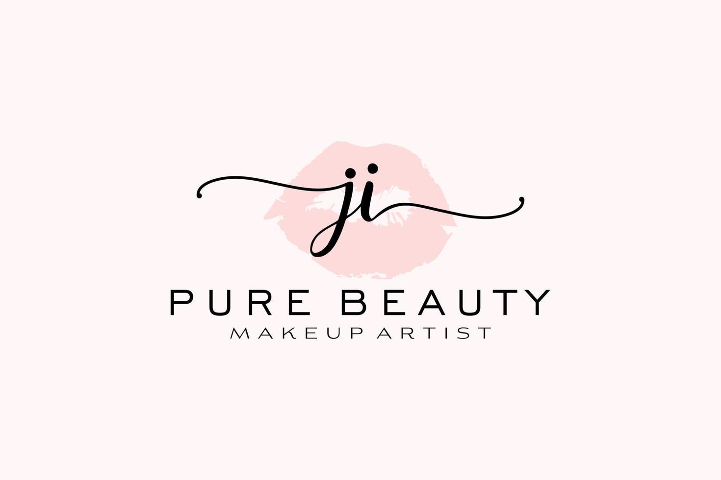 design de logotipo pré-fabricado de lábios de aquarela ji inicial, logotipo para marca de negócios de maquiador, design de logotipo de boutique de beleza blush, logotipo de caligrafia com modelo criativo. vetor