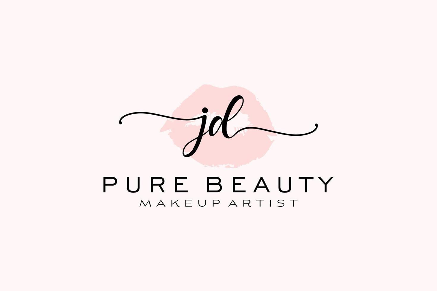 design de logotipo pré-fabricado de lábios de aquarela jd inicial, logotipo para marca de negócios de maquiador, design de logotipo de boutique de beleza blush, logotipo de caligrafia com modelo criativo. vetor