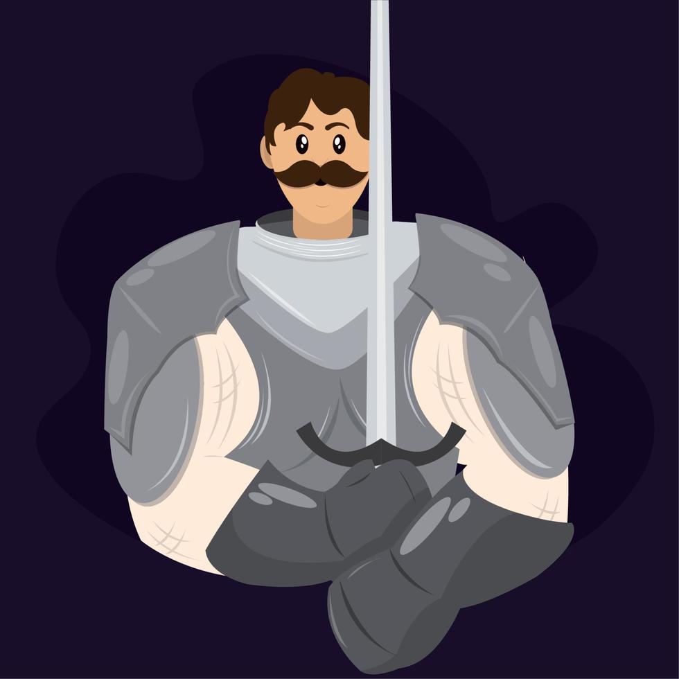 ilustração em vetor de personagem de cavaleiro medieval masculino bonito isolado