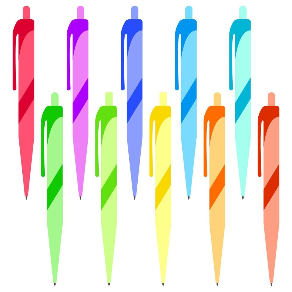 conjunto de canetas multicoloridas em um fundo branco. ilustração vetorial. vetor