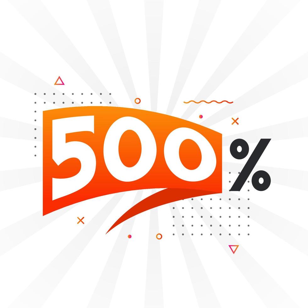 Promoção de banner de marketing de 500 descontos. 500 por cento de design promocional de vendas. vetor