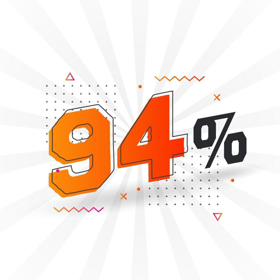promoção de banner de marketing de 94 descontos. 94 por cento de design promocional de vendas. vetor