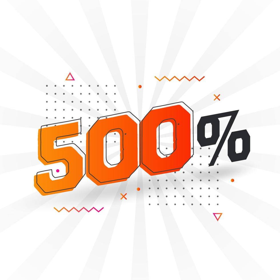 Promoção de banner de marketing de 500 descontos. 500 por cento de design promocional de vendas. vetor