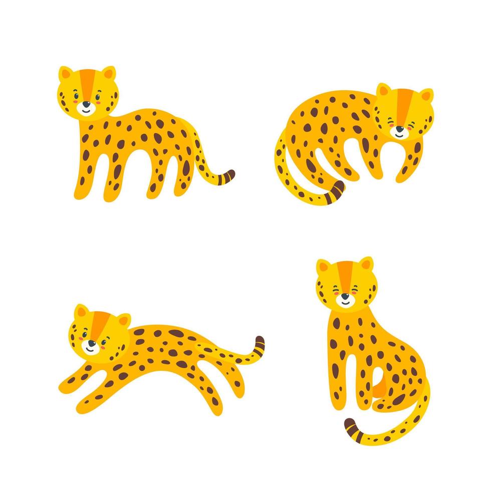 conjunto de leopardos. personagem animal para várias estampas e desenhos. ilustração vetorial vetor
