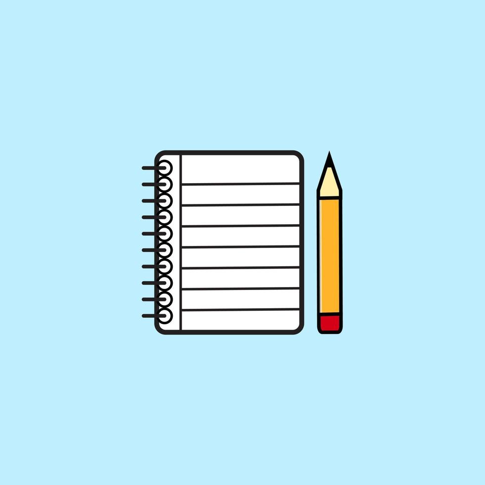ícone de caderno de lápis de lição. ilustração plana de ícone de vetor de caderno de lápis de lição para web design