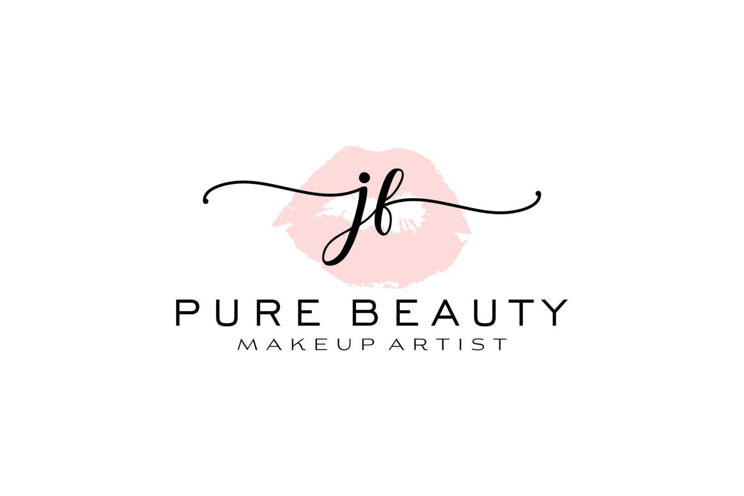 design de logotipo pré-fabricado de lábios de aquarela jf inicial, logotipo para marca de negócios de maquiador, design de logotipo de boutique de beleza blush, logotipo de caligrafia com modelo criativo. vetor