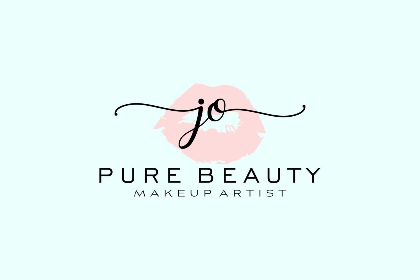 inicial jo aquarela lábios design de logotipo pré-fabricado, logotipo para marca de negócios de maquiador, design de logotipo de boutique de beleza blush, logotipo de caligrafia com modelo criativo. vetor