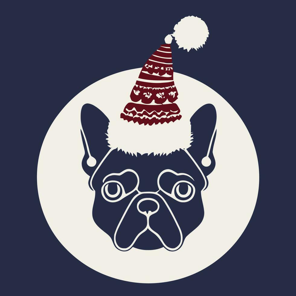 gráfico de ilustração vetorial de bulldog francês usando chapéu de papai noel isolado bom para ícone, mascote, impressão, elemento de design ou personalizar seu design vetor