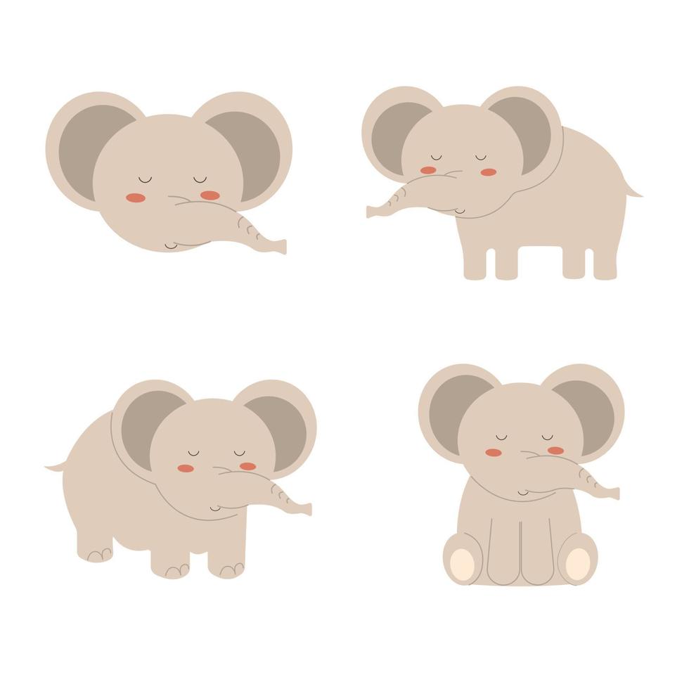 um conjunto de elefantes boho de desenho animado. ilustração vetorial vetor