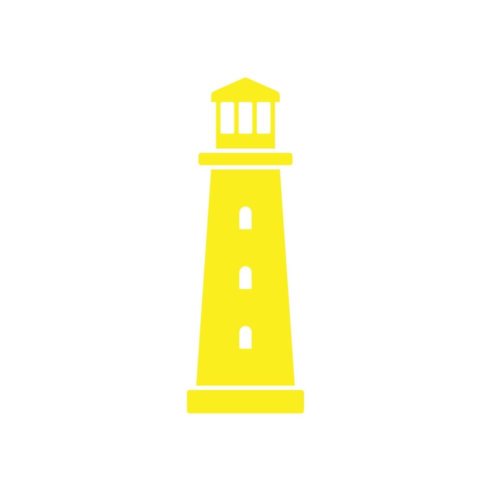 eps10 ícone amarelo do edifício da torre do farol do vetor isolado no fundo branco. símbolo da costa da praia da ilha do holofote em um estilo moderno simples e moderno para o design do seu site, logotipo e celular