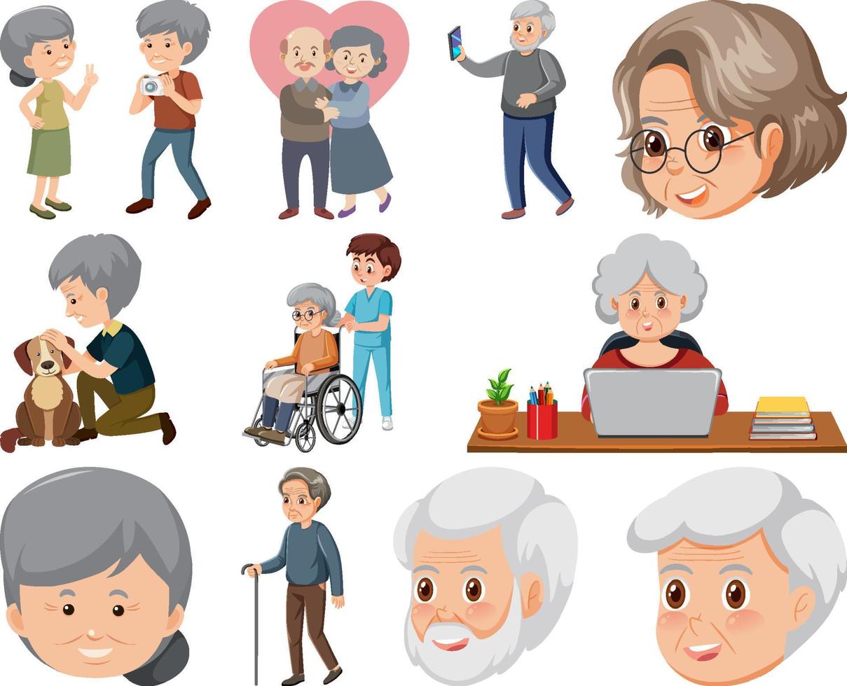 coleção de ícones de pessoas idosas vetor
