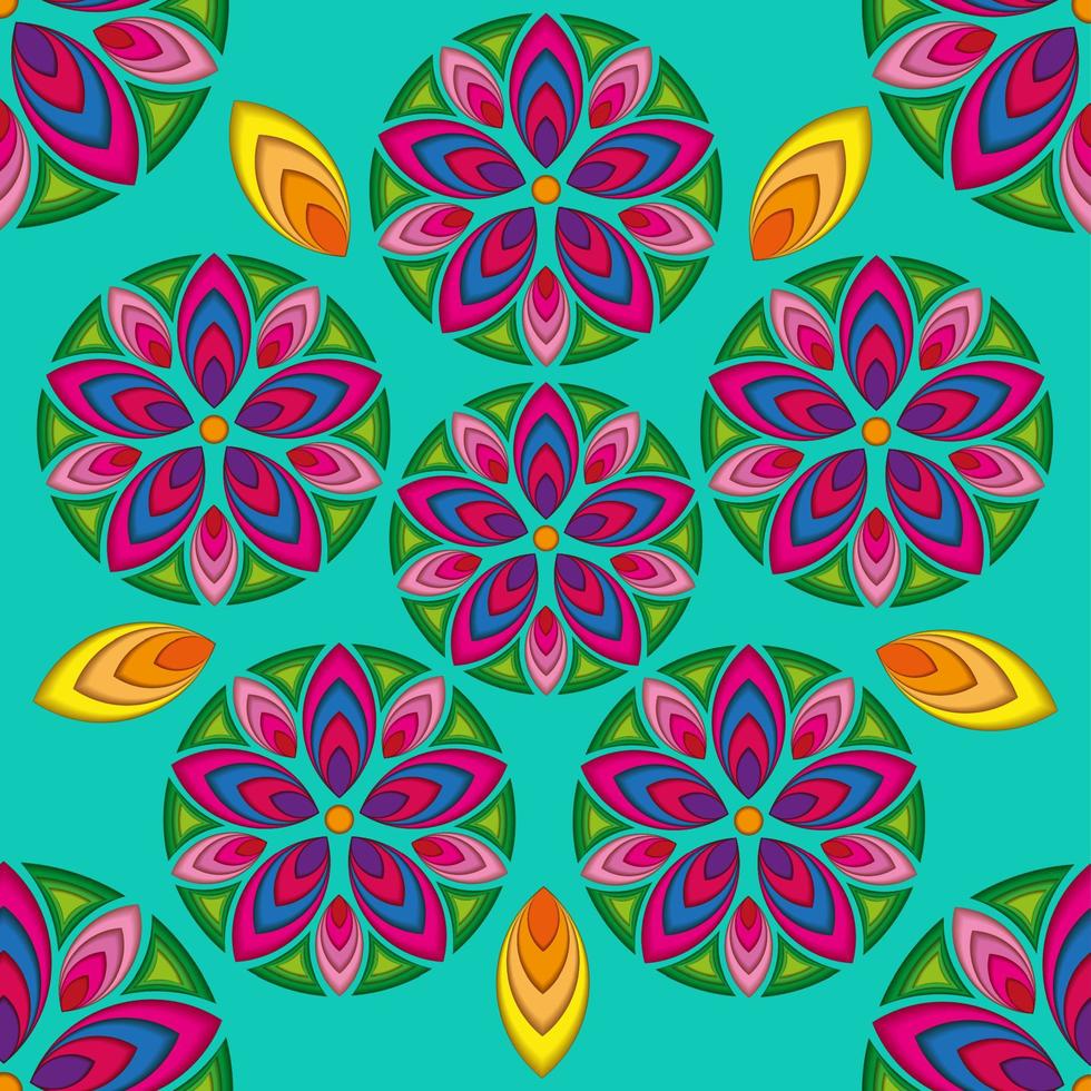 fundo de mandalas de flores coloridas. elementos decorativos vintage. padrão oriental, ilustração vetorial. islão, árabe, indiano, turco, paquistão, chinês, motivos otomanos para capa, tecido, têxtil vetor