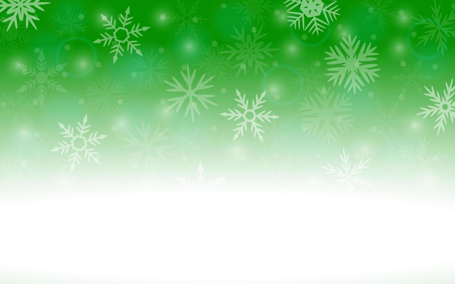fundo verde de natal com flocos de neve vetor
