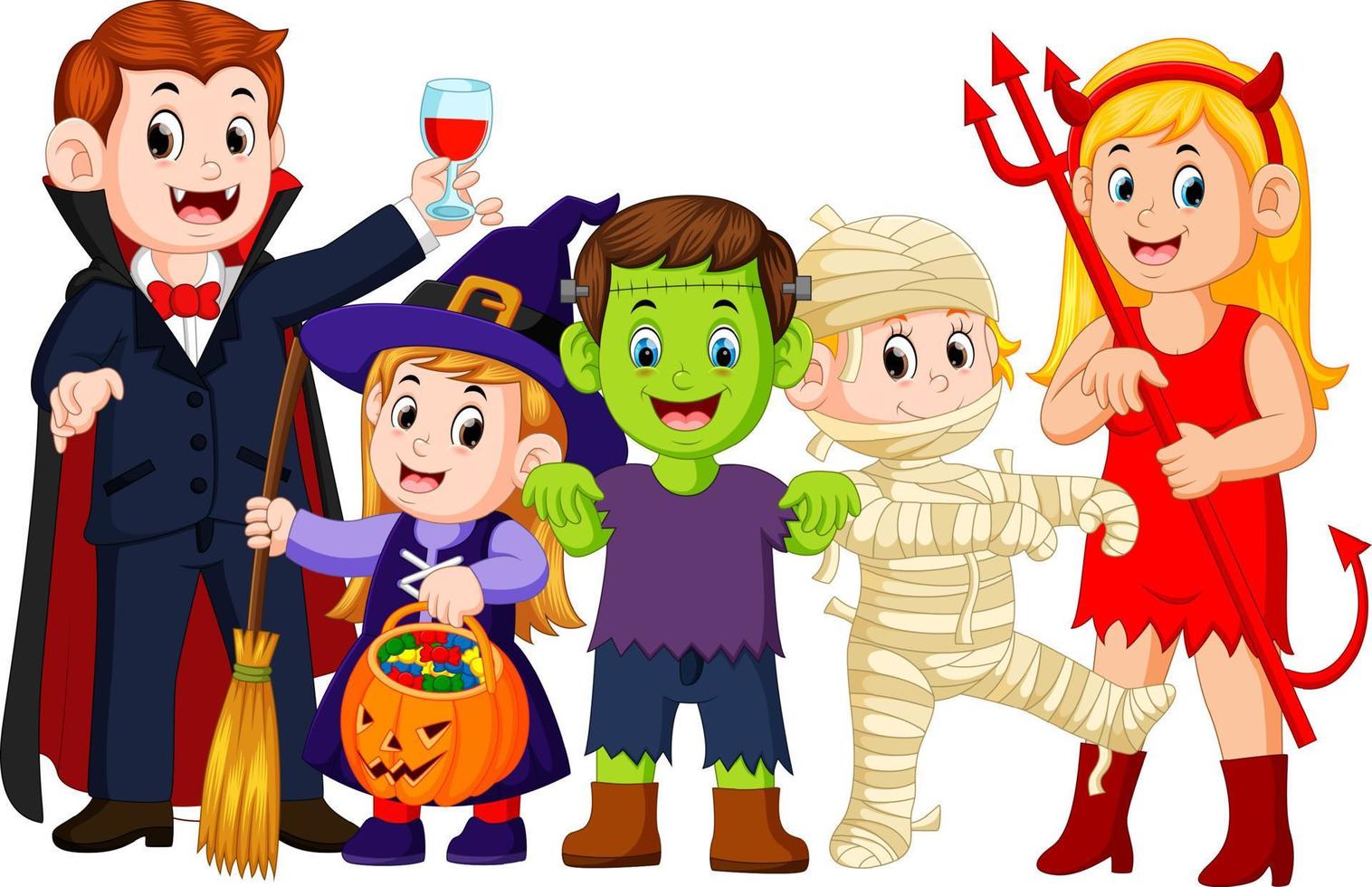 doces ou travessuras de halloween em traje de halloween vetor