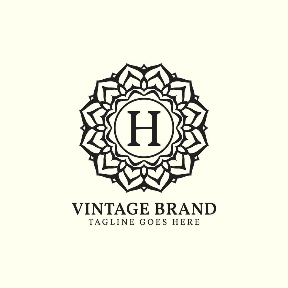 design de logotipo de vetor de mandala de luxo vintage letra h