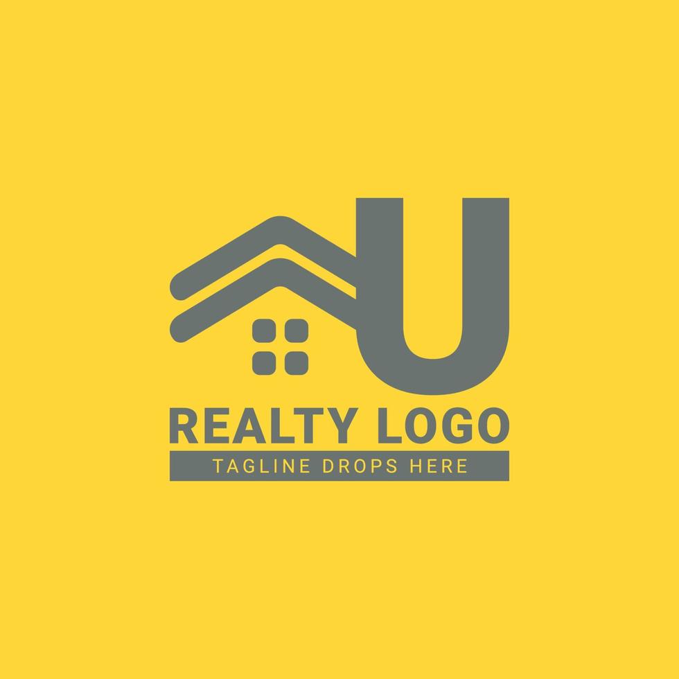 letra u design de logotipo de vetor de casa de telhado para imóveis, agente imobiliário, aluguel de imóveis, construtor de interiores e exteriores
