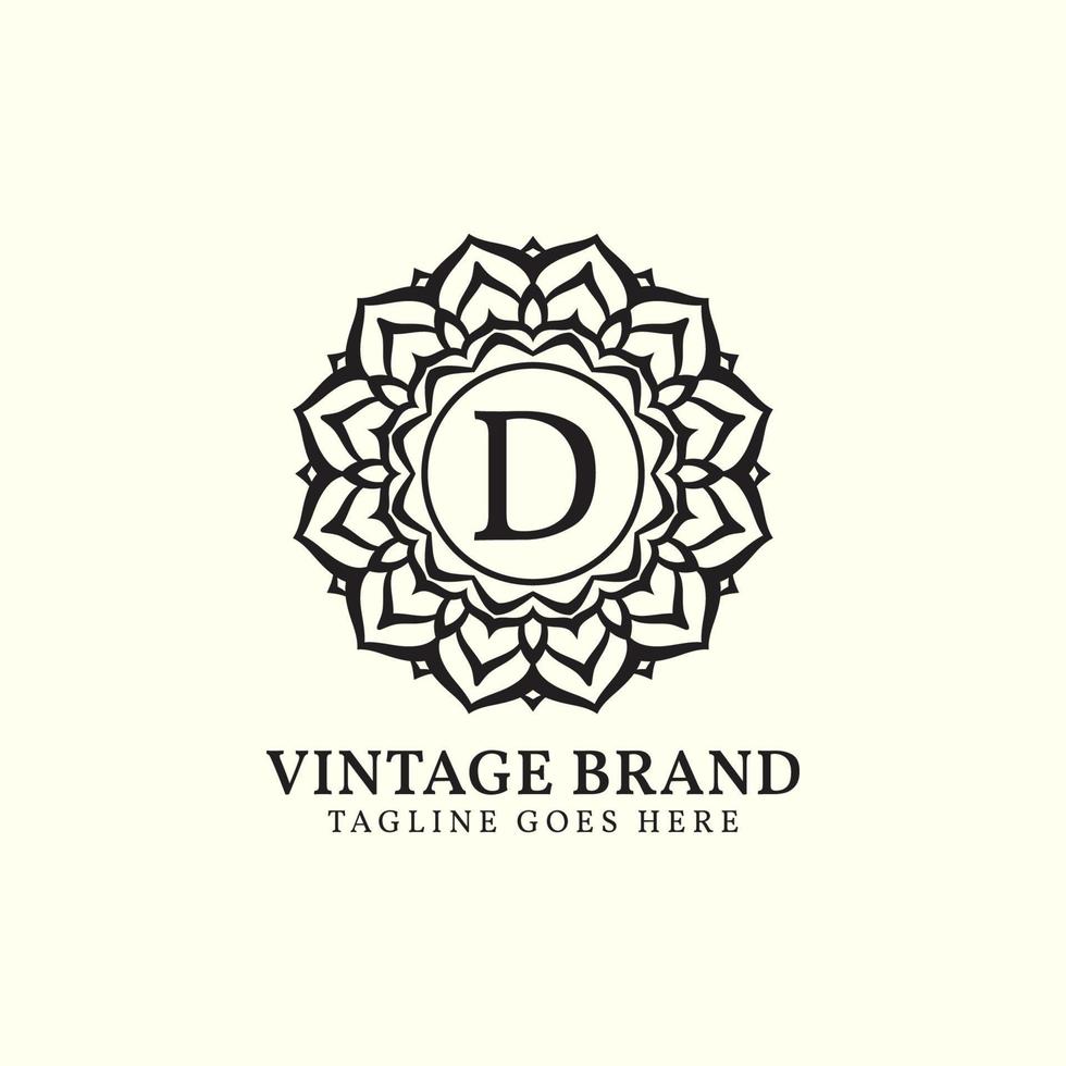 design de logotipo de vetor de mandala de luxo vintage letra d