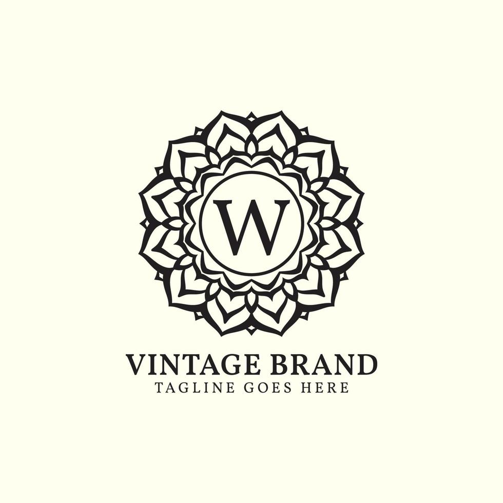 design de logotipo de vetor de letra vintage de mandala luxuosa w