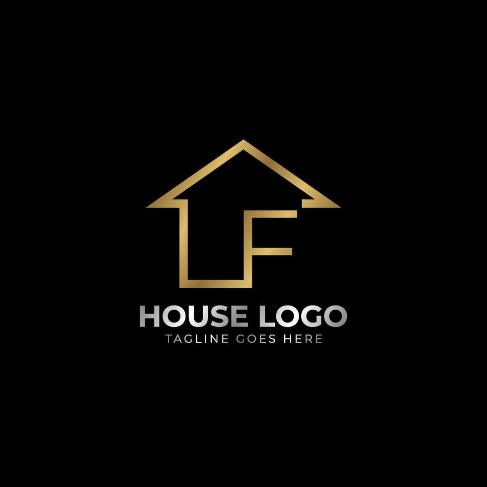 letra minimalista f design de vetor de logotipo de casa luxuosa para imóveis, aluguel de casa, agente imobiliário