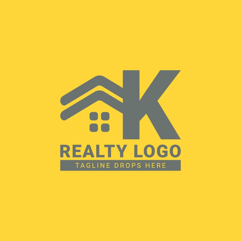 design de logotipo de vetor de casa de telhado letra k para imóveis, agente imobiliário, aluguel de imóveis, construtor de interiores e exteriores