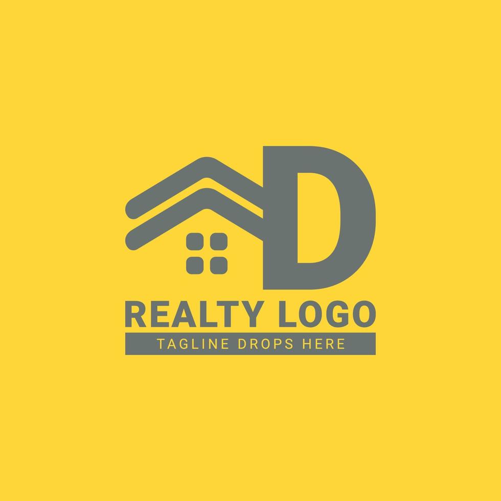 design de logotipo de vetor de casa de telhado letra d para imóveis, agente imobiliário, aluguel de imóveis, construtor de interiores e exteriores