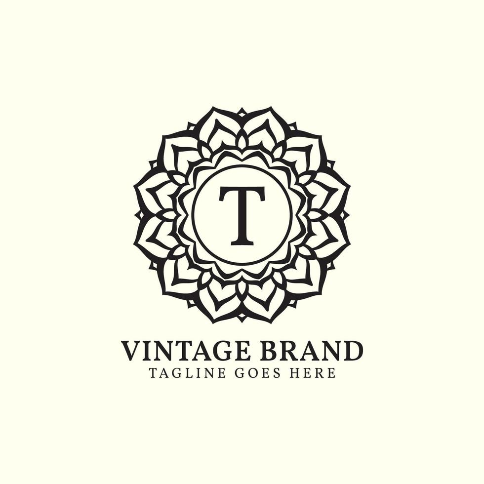 design de logotipo de vetor de mandala de luxo vintage letra t