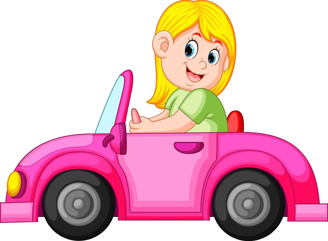 a mulher dirige o carro rosa limpo com a expressão feliz vetor