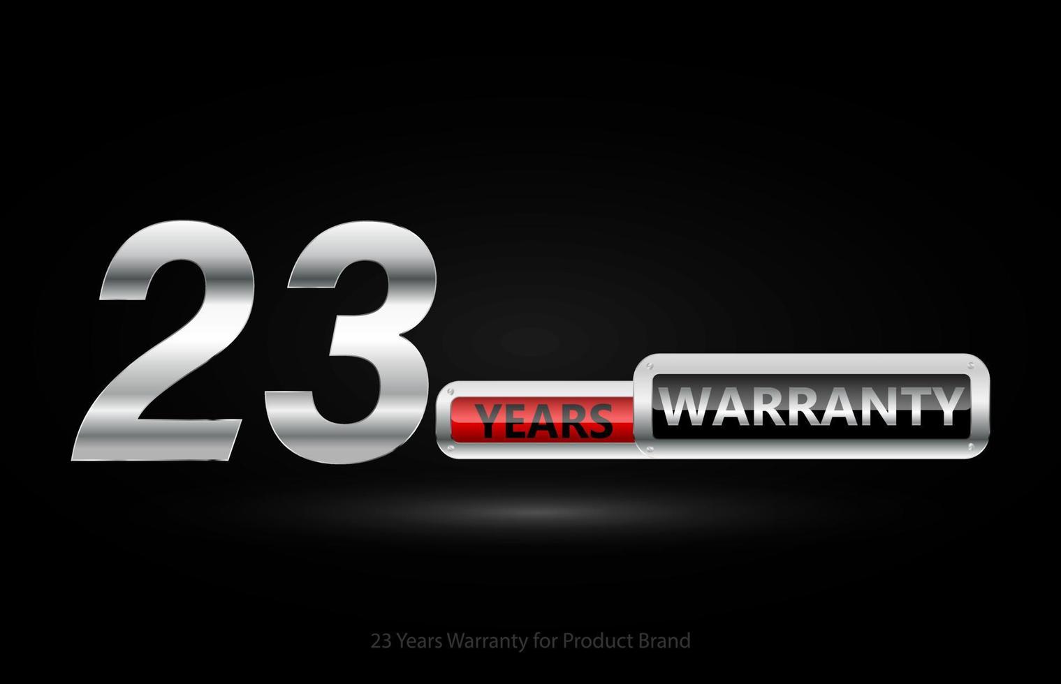 23 anos de garantia logotipo de prata isolado em fundo preto, design vetorial para garantia de produto, garantia, serviço, corporativo e seu negócio. vetor