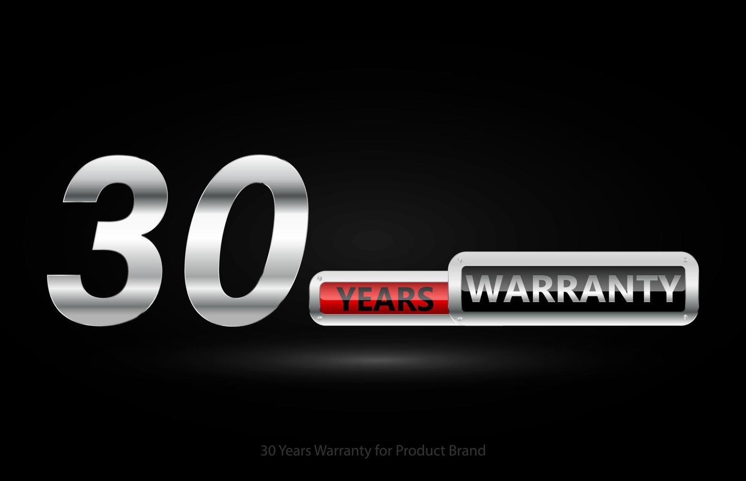 30 anos de garantia logotipo de prata isolado em fundo preto, design vetorial para garantia de produto, garantia, serviço, corporativo e seu negócio. vetor