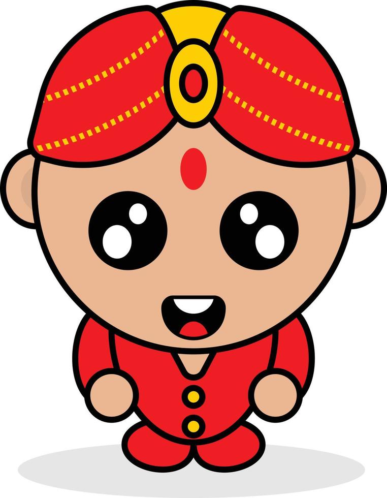 ilustração em vetor de desenho animado de personagem de mascote de menino do campo da índia bonito