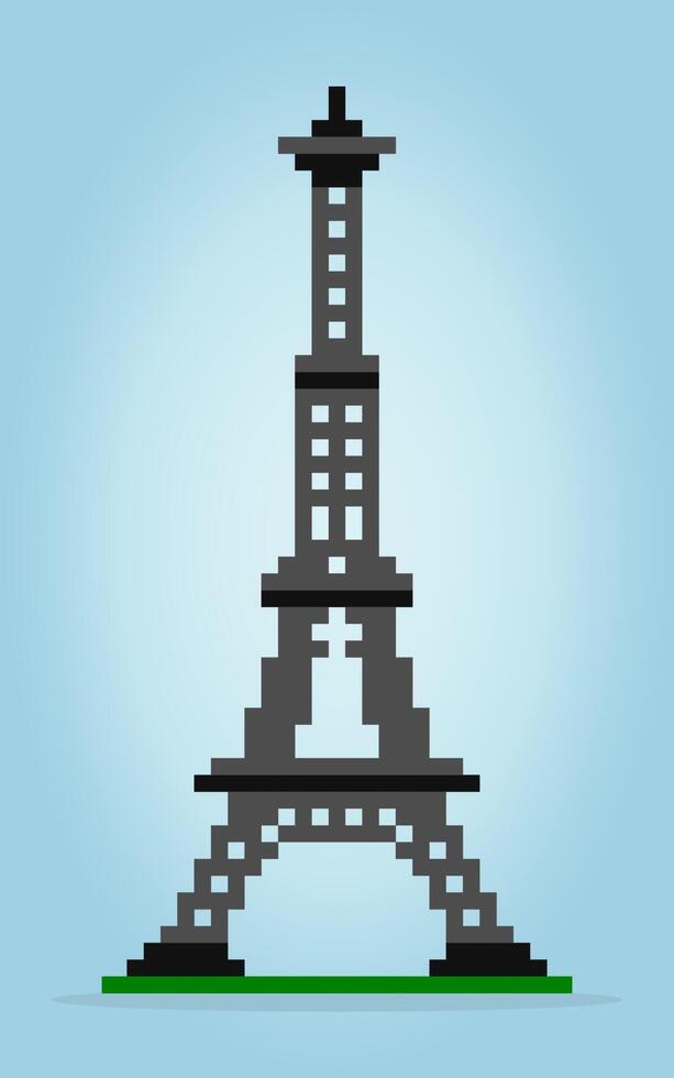 Imagem da torre eiffel de pixel de 8 bits. edifício em ilustração de arte vetorial de pixels. torre na frança para ativos de jogos. vetor