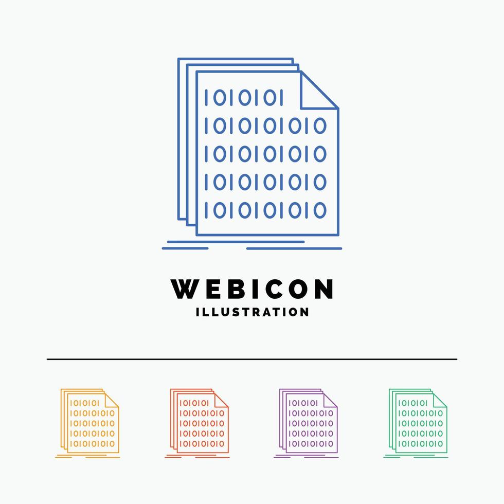 binário. código. codificação. dados. documento modelo de ícone da web de 5 cores linha isolado no branco. ilustração vetorial vetor