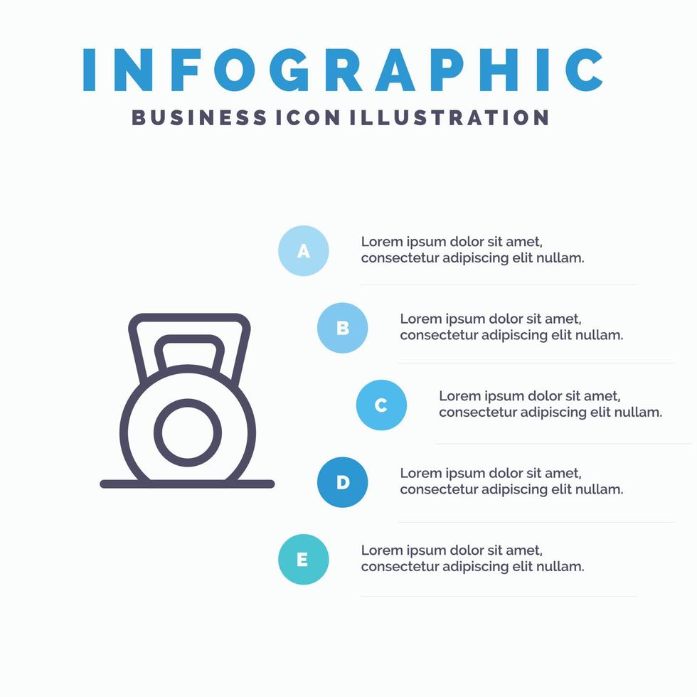 ícone de linha de elevador de ginásio de fitness haltere com fundo de infográficos de apresentação de 5 etapas vetor