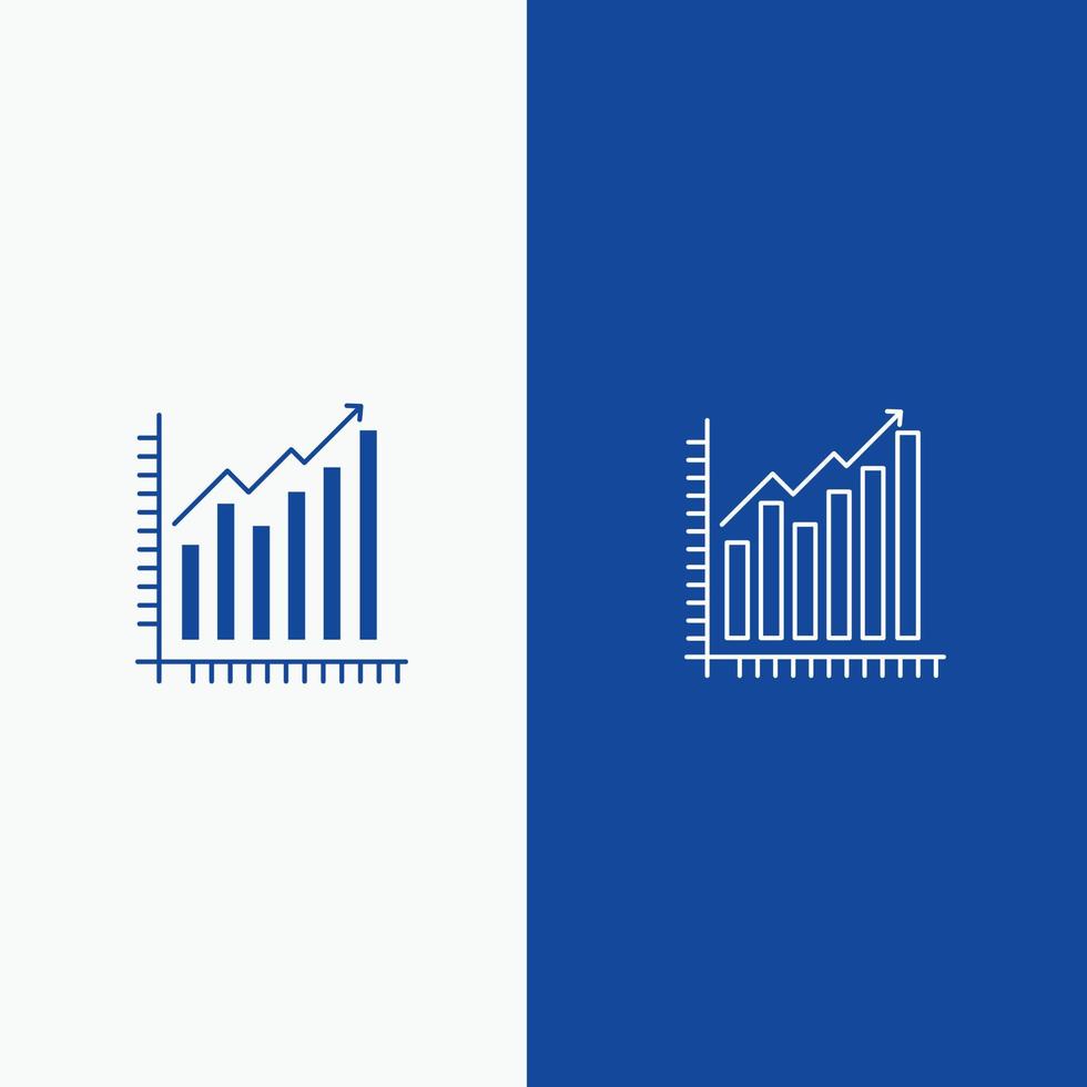 gráfico analítico diagrama de negócios estatísticas de marketing linha de tendências e glifo ícone sólido bandeira azul l vetor