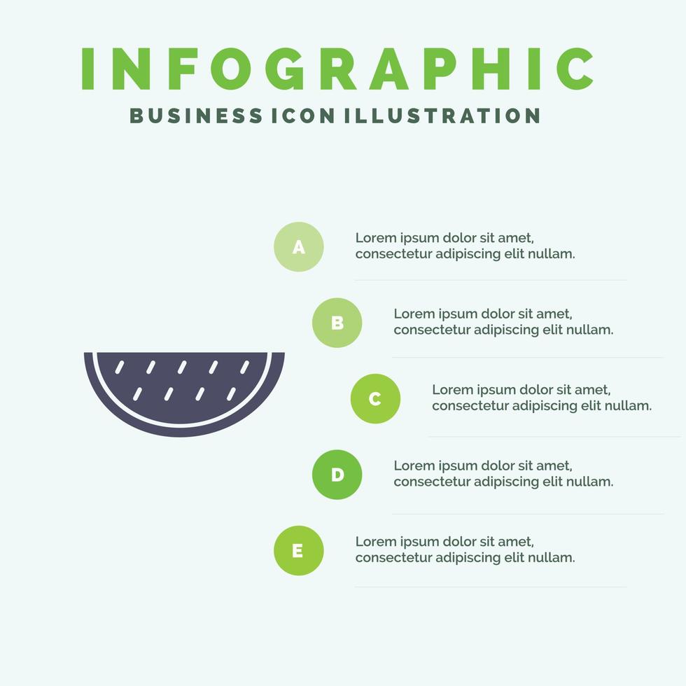 frutas melão verão água sólido ícone infográficos 5 passos fundo de apresentação vetor