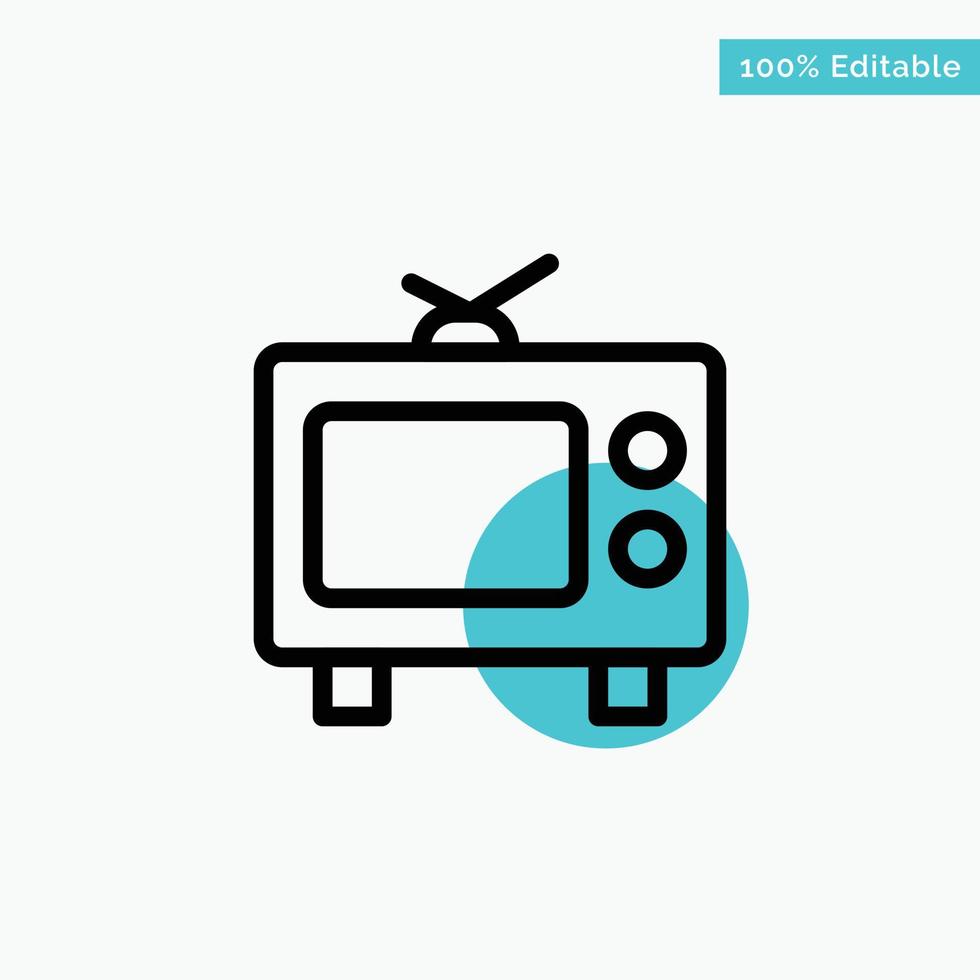 ícone de vetor de ponto de círculo de destaque turquesa de mídia de televisão de tv
