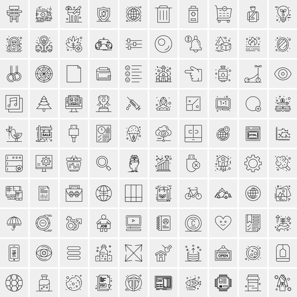 pacote de 100 ícones de linha universal para mobile e web vetor