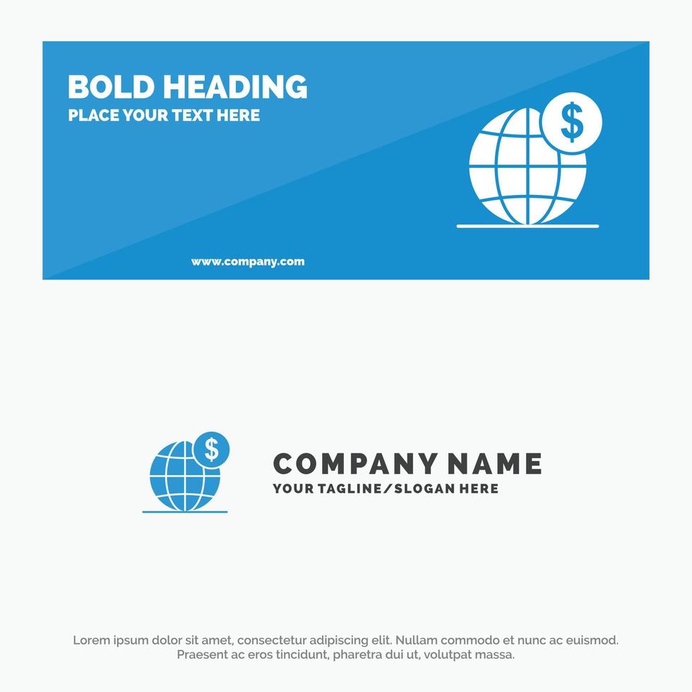 globo de negócios globais de dólar banner de site de ícone sólido internacional e modelo de logotipo de negócios vetor